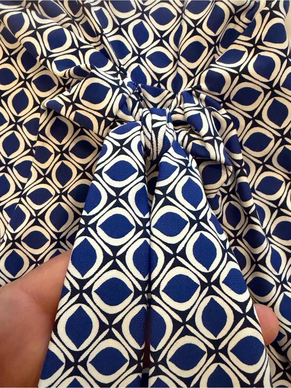 Talbots Navy & White Geometric Long Sleeve Wrap-Style Dress - Picture 8 of 11